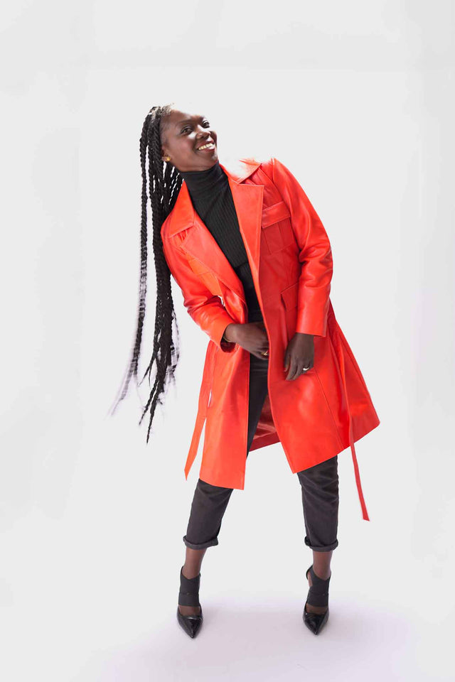 Trench en cuir orange