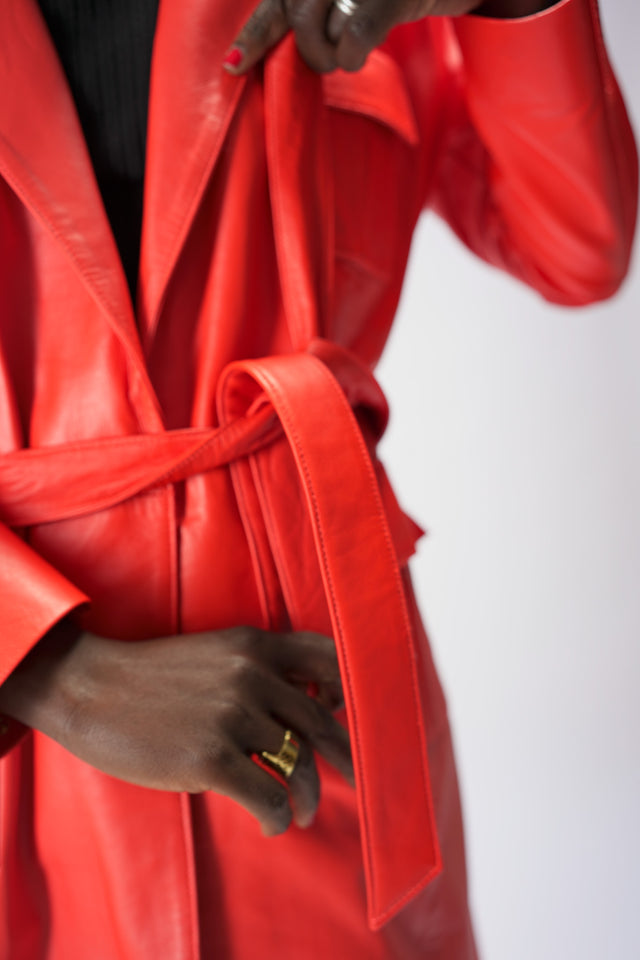 Trench en cuir orange