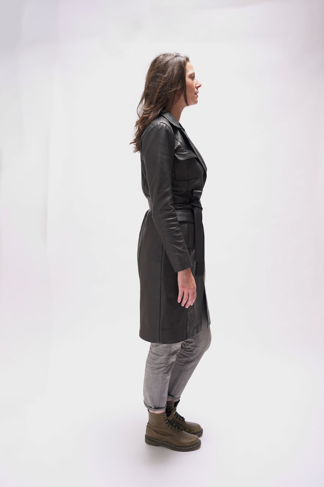 Trench en cuir noir