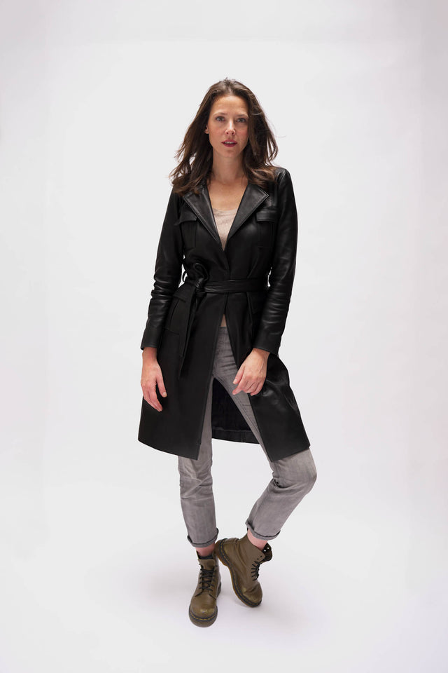 Trench en cuir noir