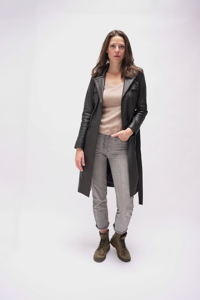 Trench en cuir noir