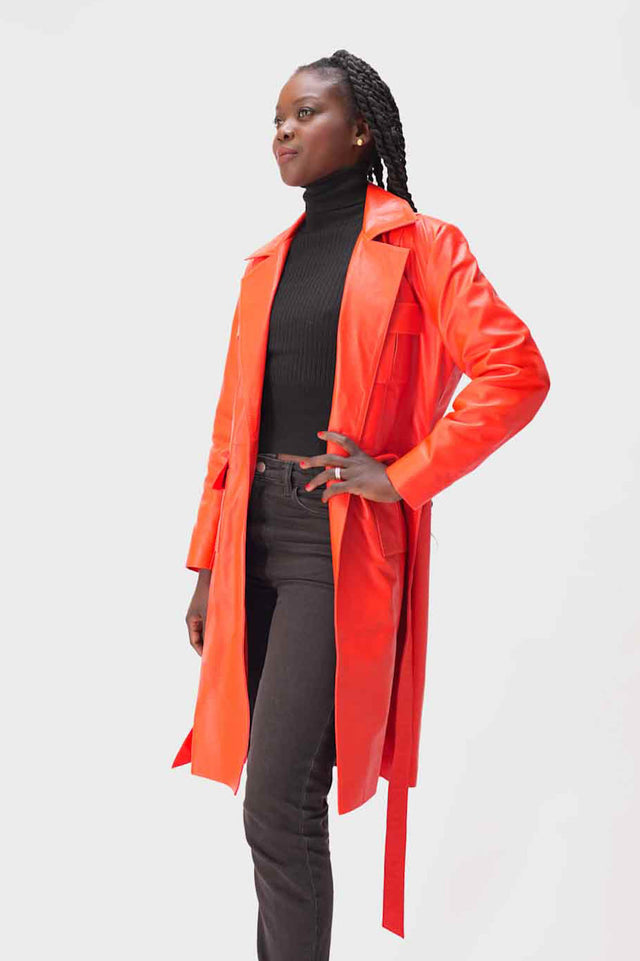 Trench en cuir orange