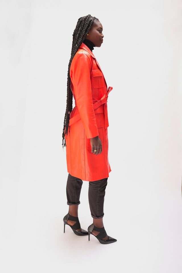 Trench en cuir orange