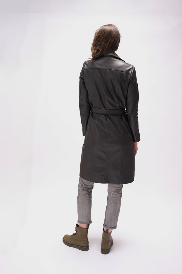 Trench en cuir noir