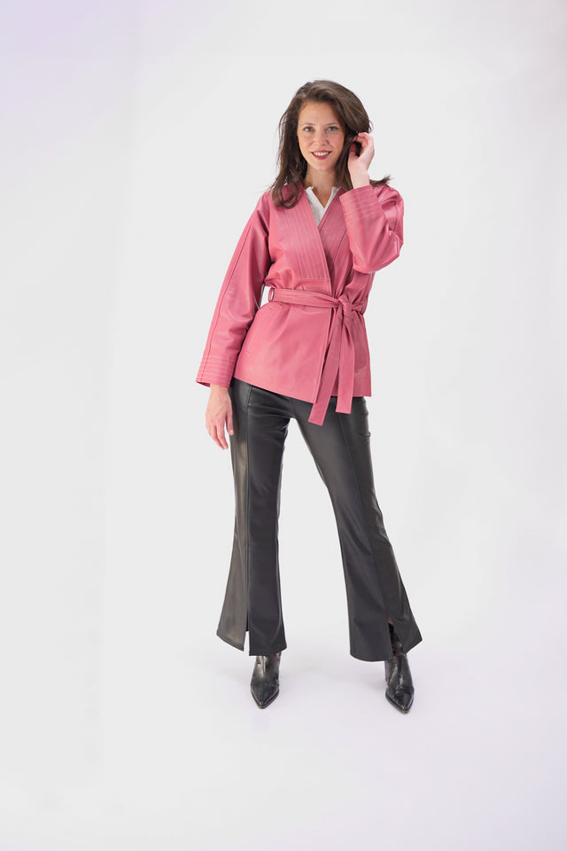 Kimono en cuir rose