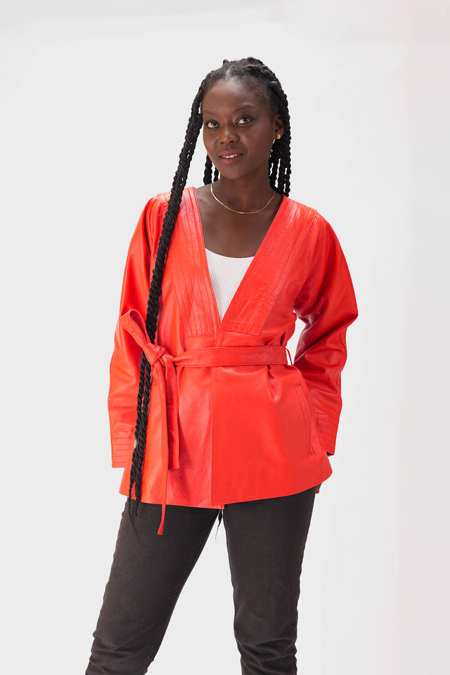 Kimono en cuir orange