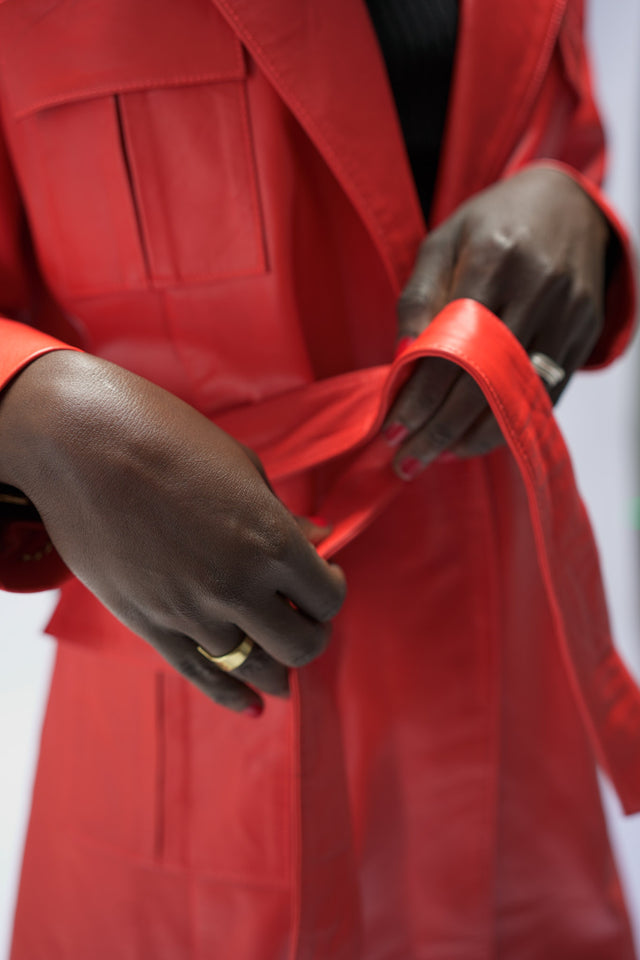 Trench en cuir orange