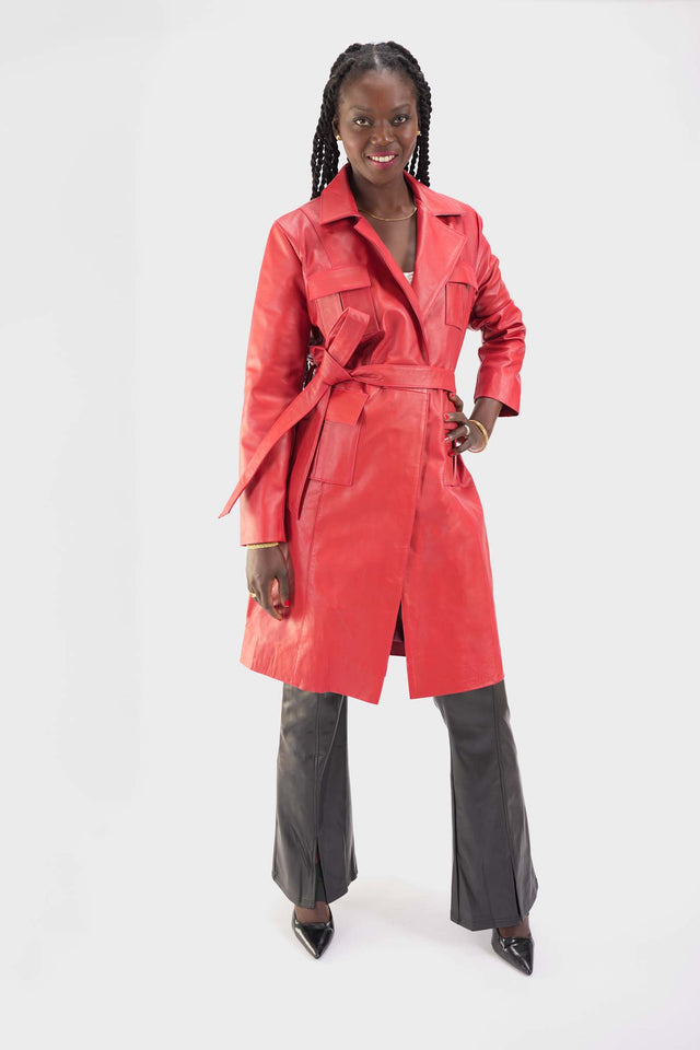 Trench en cuir rouge