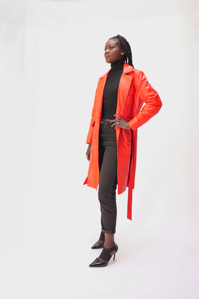 Trench en cuir orange