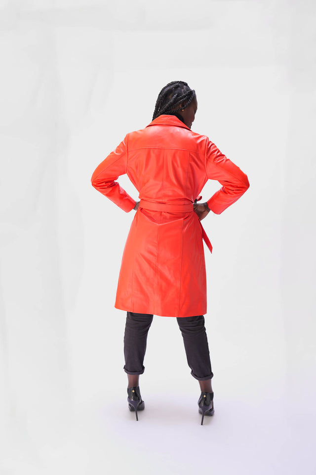 Trench en cuir orange