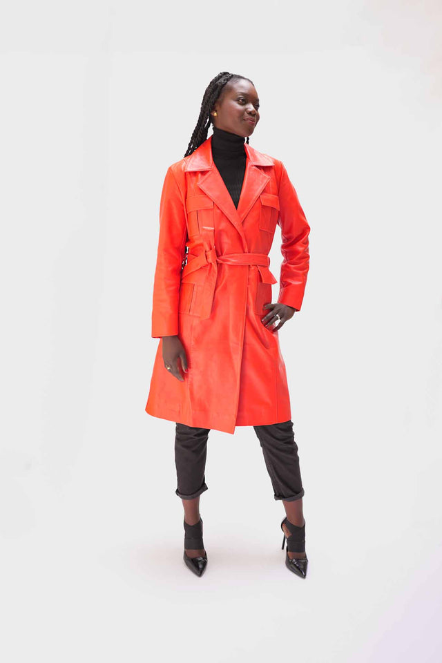 Trench en cuir orange