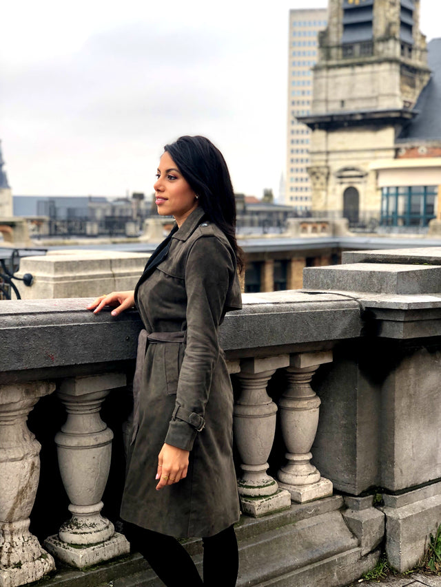 Grey Trench Coat Woman