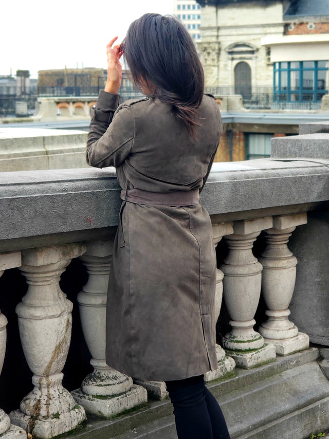 Grey Trench Coat Woman
