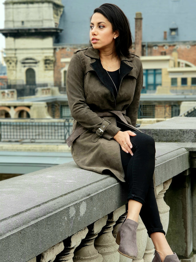 Grey Trench Coat Woman