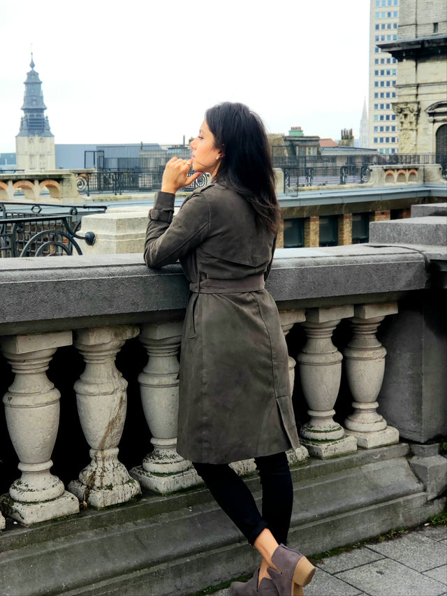 Grey Trench Coat Woman