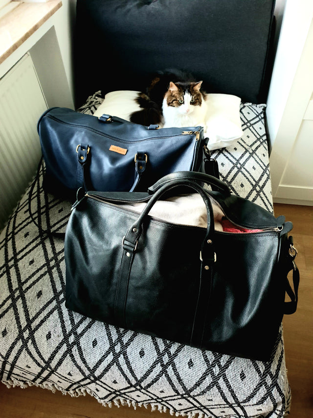 Blue Leather Travel Bag