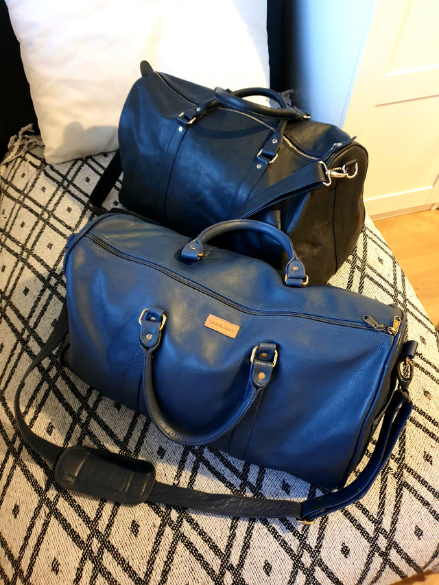 Blue Leather Travel Bag