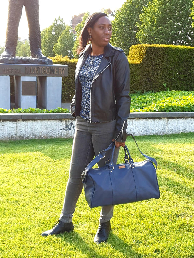Blue Leather Travel Bag