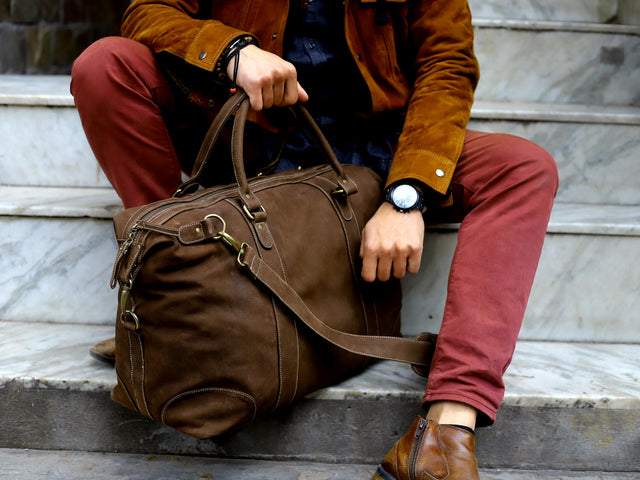 Vintage bruin lederen reistas