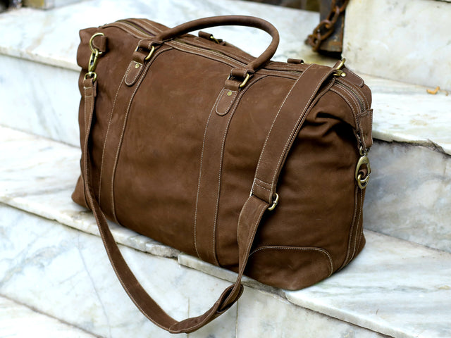 Vintage bruin lederen reistas