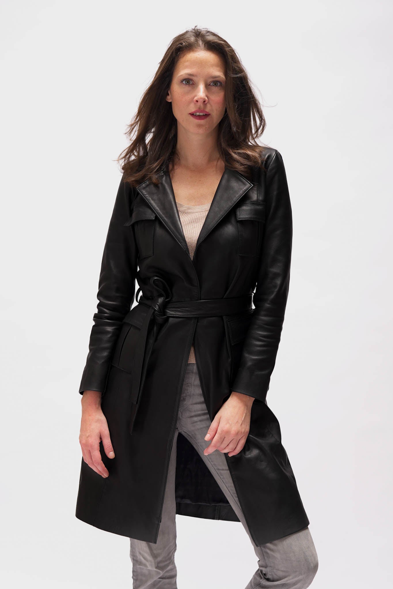 Trench en cuir noir