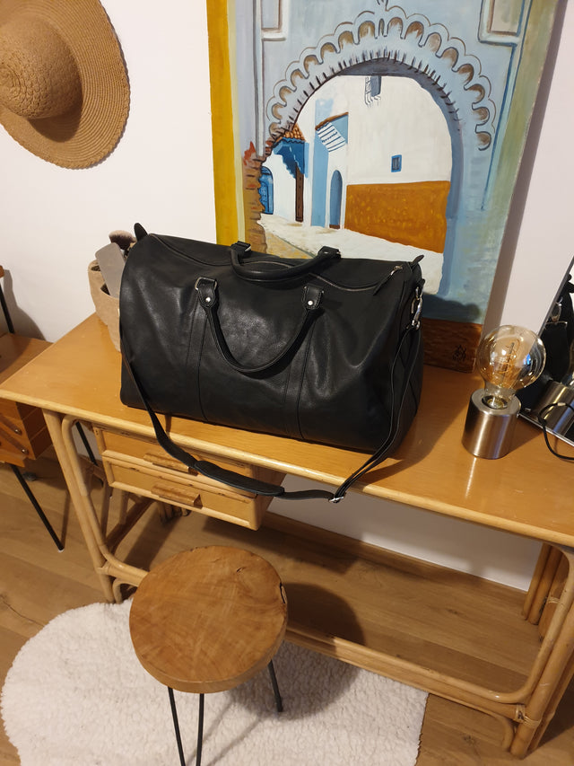 Lea&Jack Black Leather Travel Bag