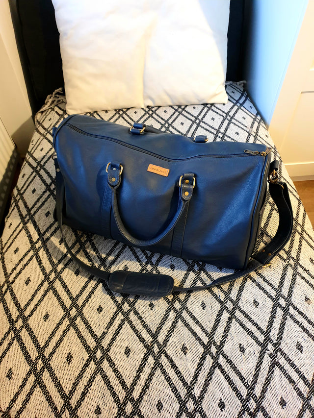 Blue Leather Travel Bag